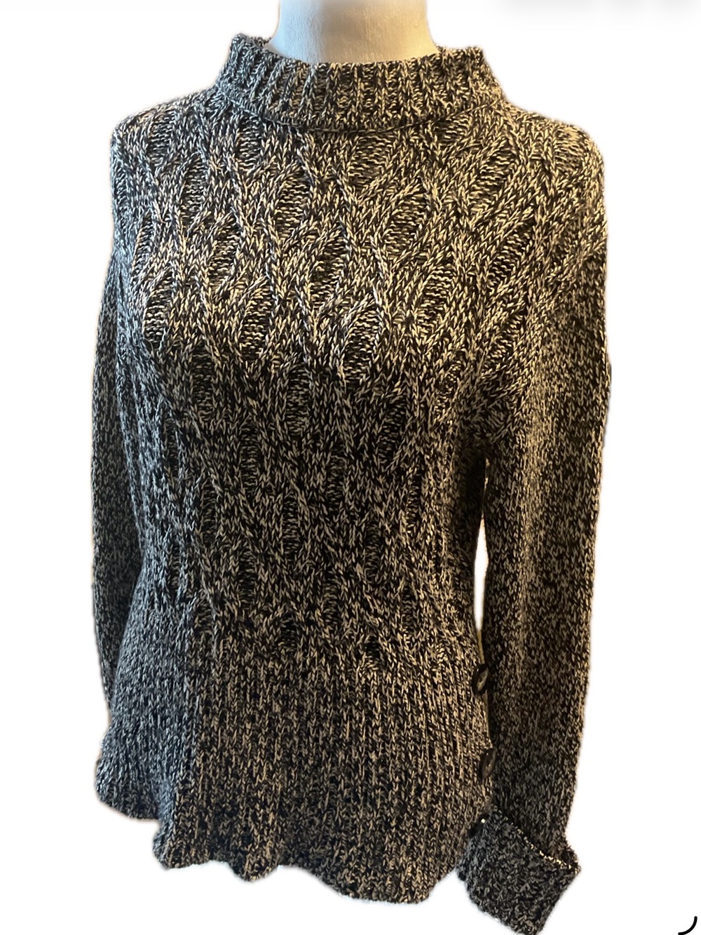 APT .9 Cozy Black & White Marled Cable Mock Turtleneck Sweater
